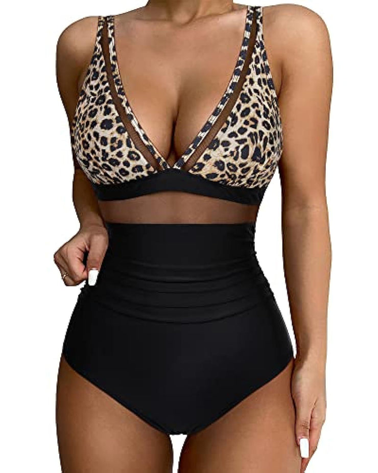 European and American high waisted one-piece swimsuit women's tight and sexy hollow swimsuit