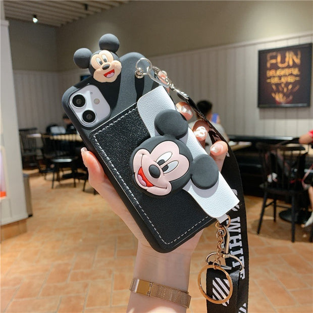 Suitable for Apple 14 Messenger mobile phone case iphone13 Mickey and Minnie card coin purse cartoon