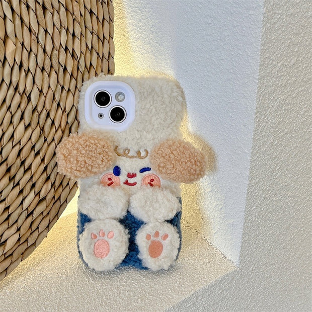 Winter Cute Plush Dog iPhone 14 Promax for 11/12 Apple 13 Phone Case XR Female XS Soft Cover