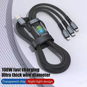 3 In 1 Usb 100w Cable For Fast Charging And Data Mini Usb Type C Micro Suitable For Iphone Android Xiaomi Huawei Oppo Charging