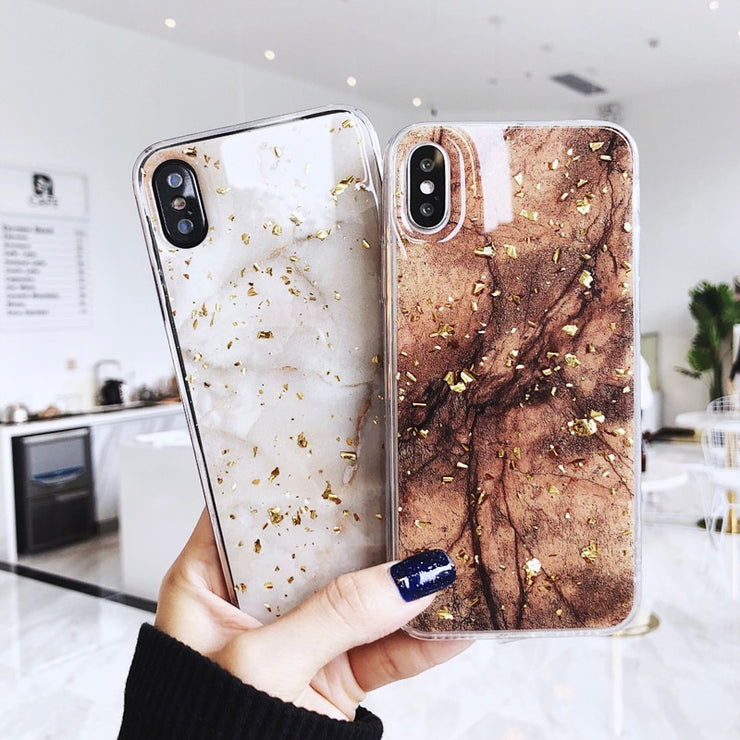 Luxury Gold Foil Bling Marble Phone Case For iPhone X XS Max XR Soft TPU Cover For iPhone 7 8 6 6s Plus Glitter Case Coque Funda