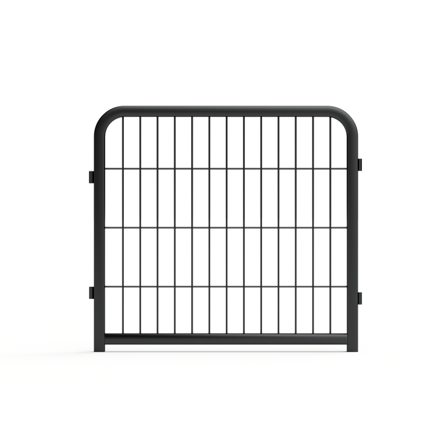 8-panel dog fence, 24 inch small dog pet fence, portable indoor pet game fence. Black, 22.2 inches wide x 23.6 inches high.