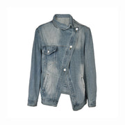 Irregular washed denim jacket loose short style lapel top for men and women