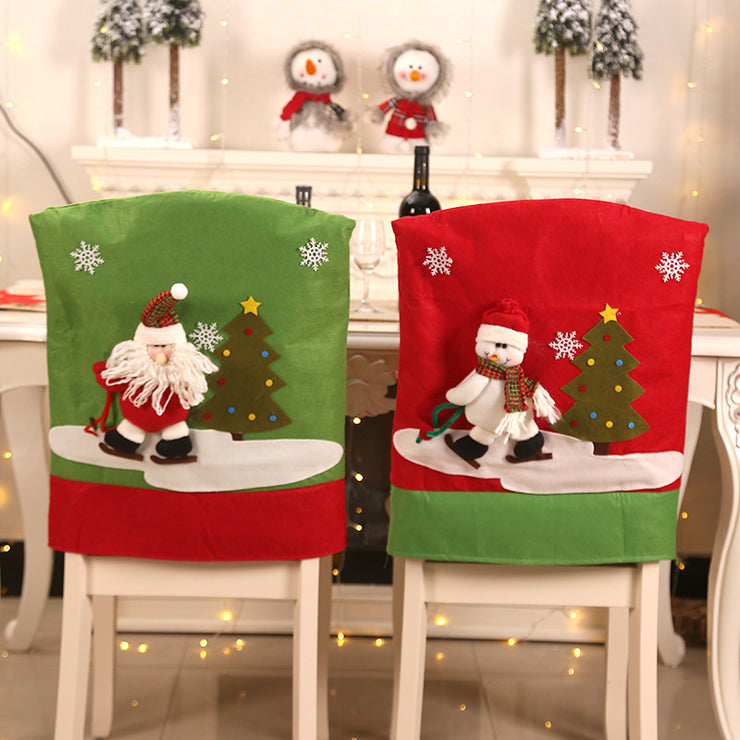 Christmas Restaurant Home Christmas Decorations Christmas Snowman Doll Ski Chair Back Cover Christmas Chair Cover