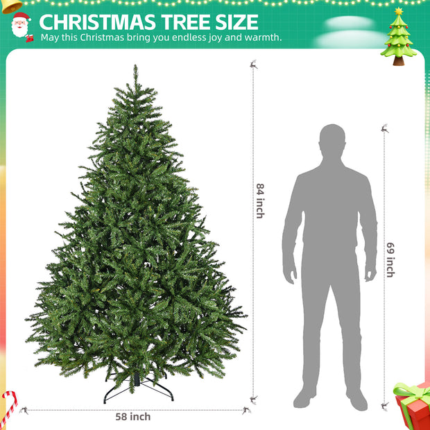 7-foot pre lit artificial holiday Christmas tree with 700 warm white lights, 2231 branches, easy to assemble, foldable base