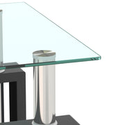 1-Piece Modern Tempered Glass Tea Table Coffee Table End Table, Square Table for Living Room, Transparent/Black