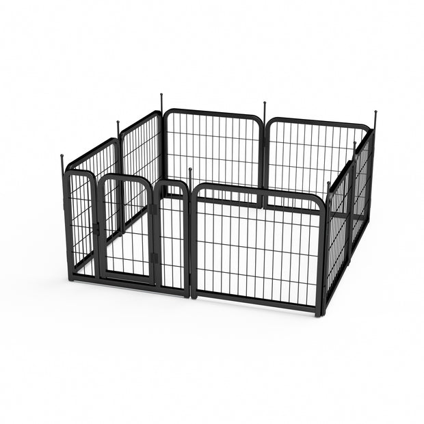 8-panel dog fence, 24 inch small dog pet fence, portable indoor pet game fence. Black, 22.2 inches wide x 23.6 inches high.