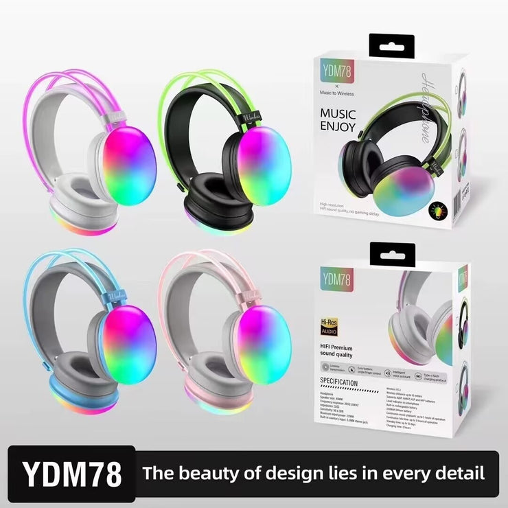 Head mounted Bluetooth earphones YDM78 luminous computer gaming wireless headset