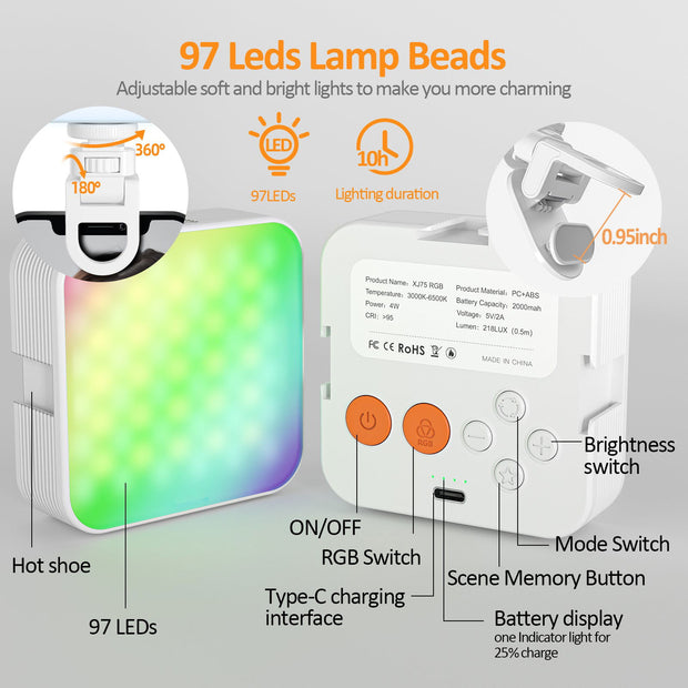 Camera pocket light atmosphere mini RGB mobile phone fill light live VLOG video conference photography light - Follow yourDream