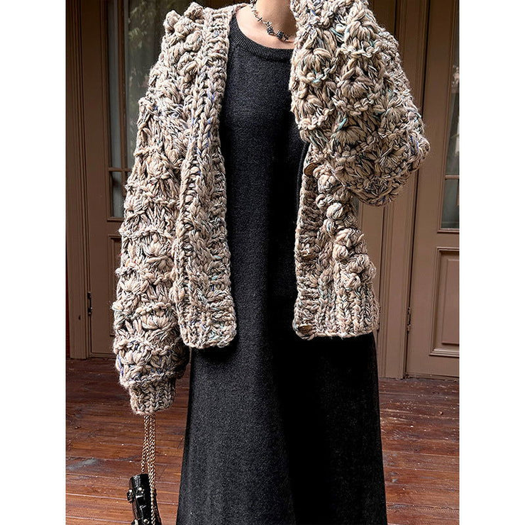 Cardigan coarse needle cotton three-dimensional embroidered jacket sweater - Follow yourDream