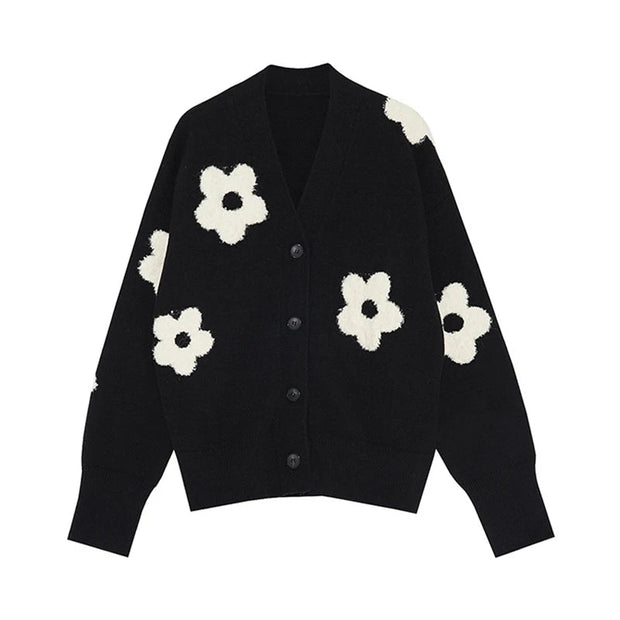 Cardigans for Women Sweater Floral Single Breasted V-Neck Chic Casual Knitted Coat  Fashion Long Sleeve Female Cardigan - Follow yourDream