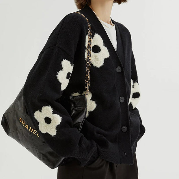 Cardigans for Women Sweater Floral Single Breasted V-Neck Chic Casual Knitted Coat  Fashion Long Sleeve Female Cardigan - Follow yourDream