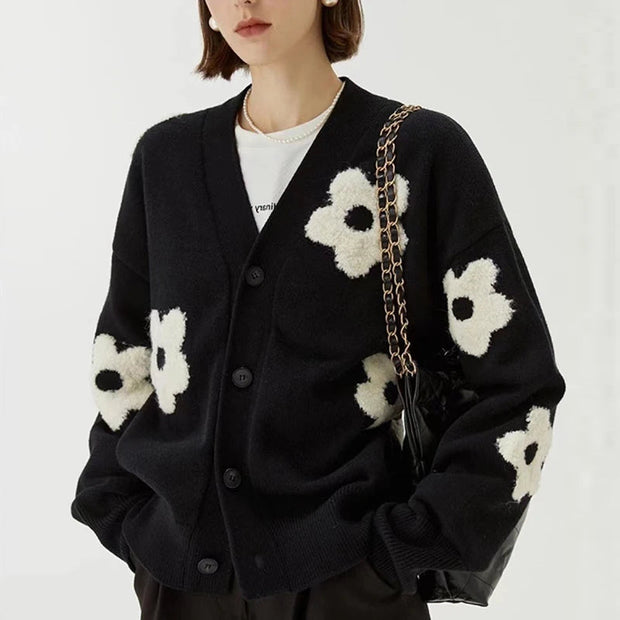 Cardigans for Women Sweater Floral Single Breasted V-Neck Chic Casual Knitted Coat  Fashion Long Sleeve Female Cardigan - Follow yourDream