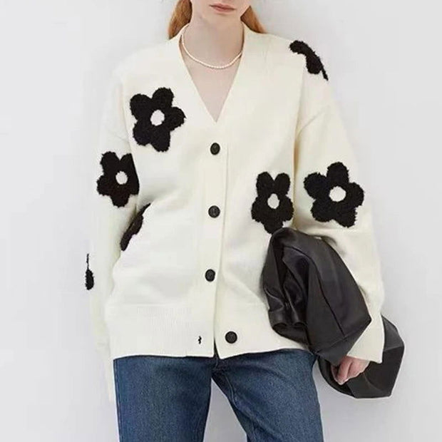Cardigans for Women Sweater Floral Single Breasted V-Neck Chic Casual Knitted Coat  Fashion Long Sleeve Female Cardigan - Follow yourDream