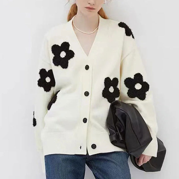 Cardigans for Women Sweater Floral Single Breasted V-Neck Chic Casual Knitted Coat  Fashion Long Sleeve Female Cardigan - Follow yourDream