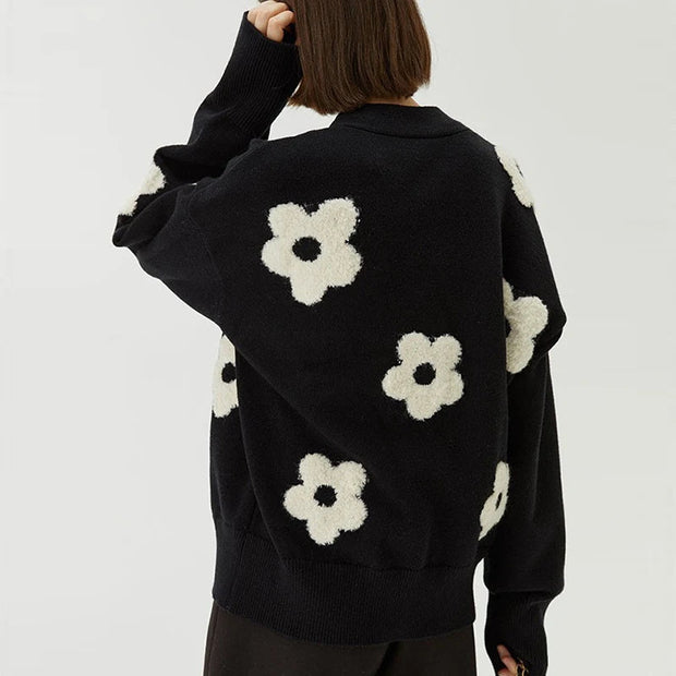 Cardigans for Women Sweater Floral Single Breasted V-Neck Chic Casual Knitted Coat  Fashion Long Sleeve Female Cardigan - Follow yourDream