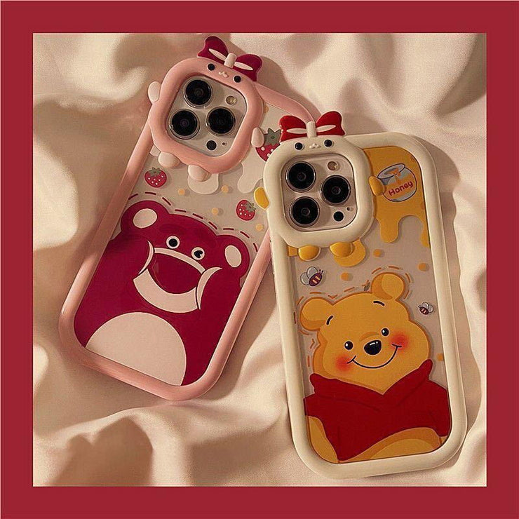 Cartoon Strawberry Bear Small Monster Phone Case for Apple iPhone 13/12/11/XS/7plus Transparent tpu Phone Case - Follow yourDream