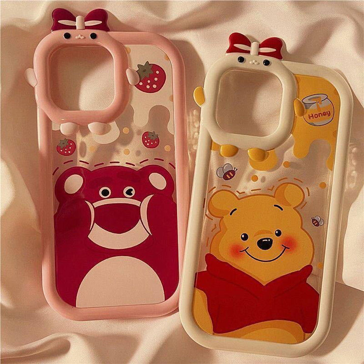 Cartoon Strawberry Bear Small Monster Phone Case for Apple iPhone 13/12/11/XS/7plus Transparent tpu Phone Case - Follow yourDream