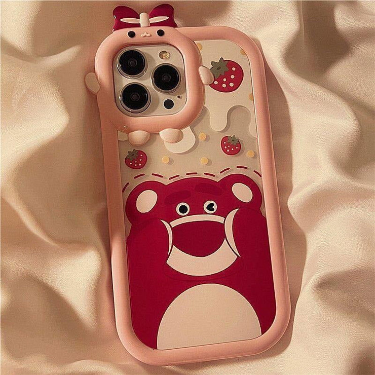 Cartoon Strawberry Bear Small Monster Phone Case for Apple iPhone 13/12/11/XS/7plus Transparent tpu Phone Case - Follow yourDream