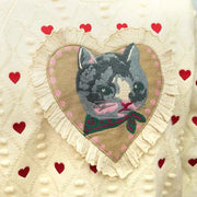 Cat Heart Jacquard Knit Sweater Pullover Women Spring Long Sleeve O-neck Tops Knitwear Stylish Fashion Chic Ladies Jumpers - Follow yourDream