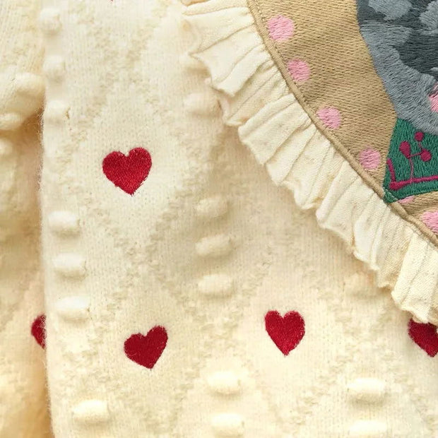Cat Heart Jacquard Knit Sweater Pullover Women Spring Long Sleeve O-neck Tops Knitwear Stylish Fashion Chic Ladies Jumpers - Follow yourDream
