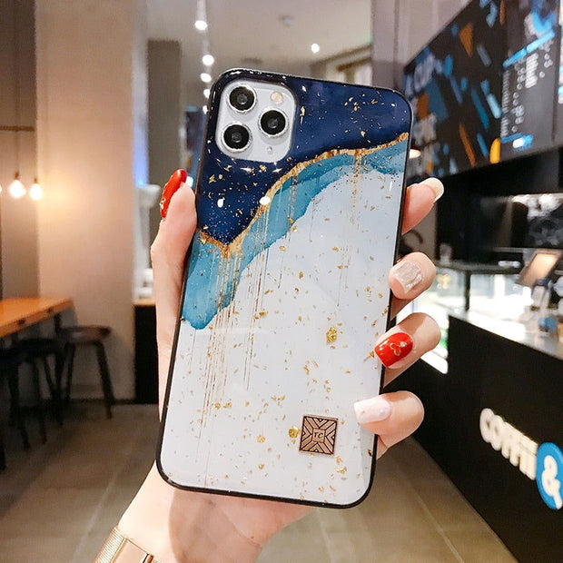 Chic Marble Gold Foil Phone Cases for iPhone 12 11 Pro Max XR X 8 7 6 Plus Glitter Soft Silicone Cover for iPhone XS Max SE 2020 - Follow yourDream