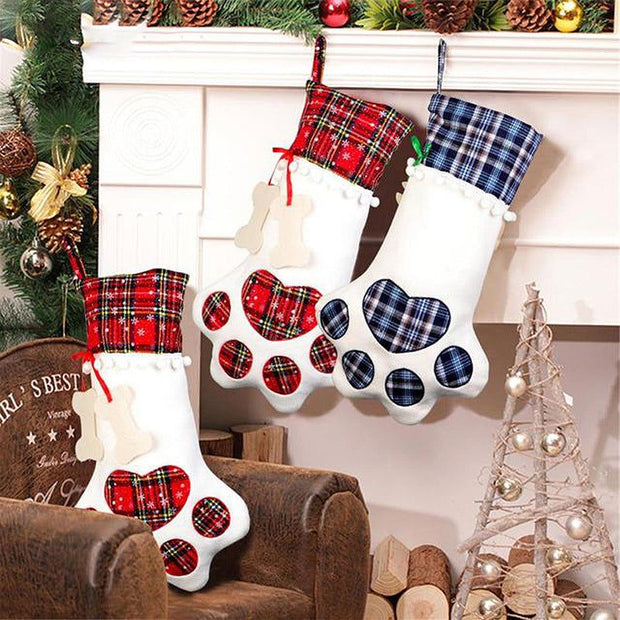 Christmas Decoration Supplies Christmas Socks Gift Bags Dog Paws Christmas Socks Gingham Bone Socks - Follow yourDream