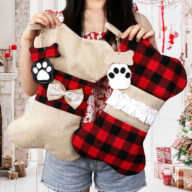 Christmas Decoration Supplies Christmas Socks Gift Bags Dog Paws Christmas Socks Gingham Bone Socks - Follow yourDream