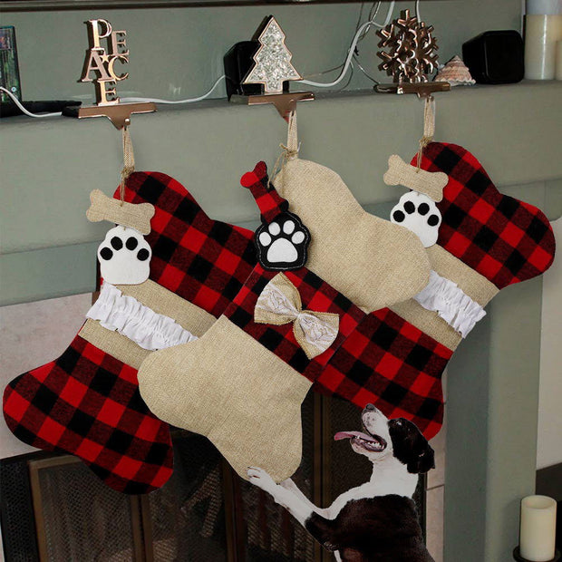 Christmas Decoration Supplies Christmas Socks Gift Bags Dog Paws Christmas Socks Gingham Bone Socks - Follow yourDream
