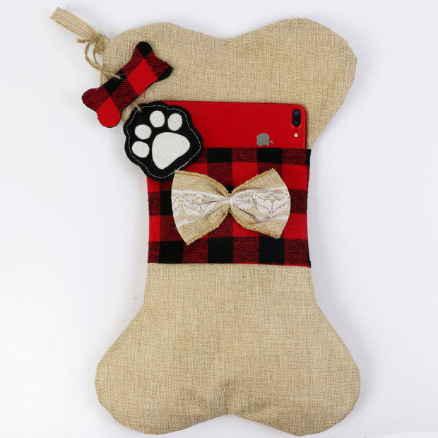 Christmas Decoration Supplies Christmas Socks Gift Bags Dog Paws Christmas Socks Gingham Bone Socks - Follow yourDream
