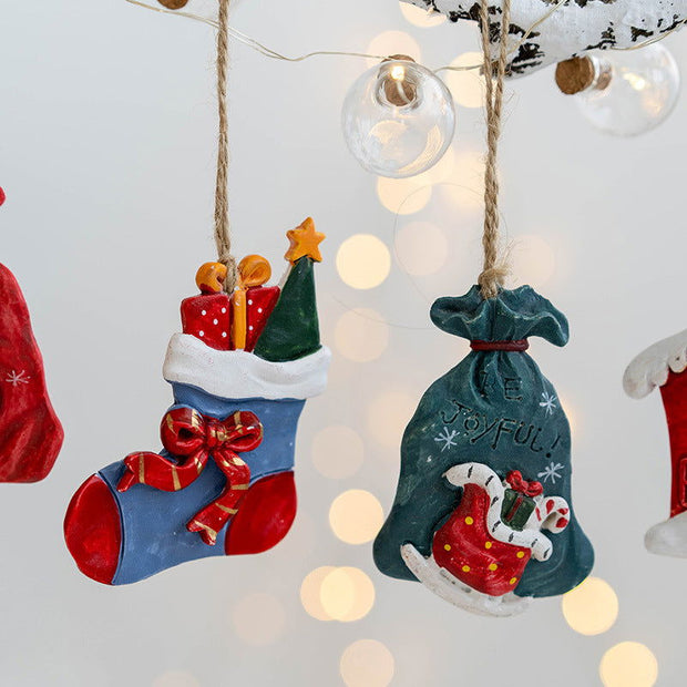 Christmas Decorations, Christmas Resin Small Pendants, Christmas Socks Gift Pack, House Pendants, Christmas Snowman Pendants - Follow yourDream