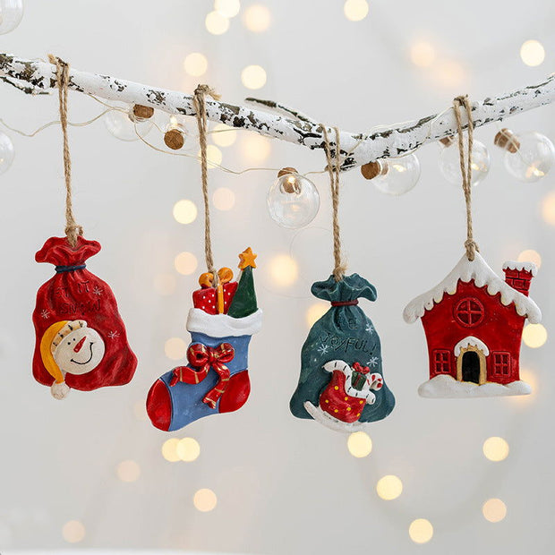 Christmas Decorations, Christmas Resin Small Pendants, Christmas Socks Gift Pack, House Pendants, Christmas Snowman Pendants - Follow yourDream