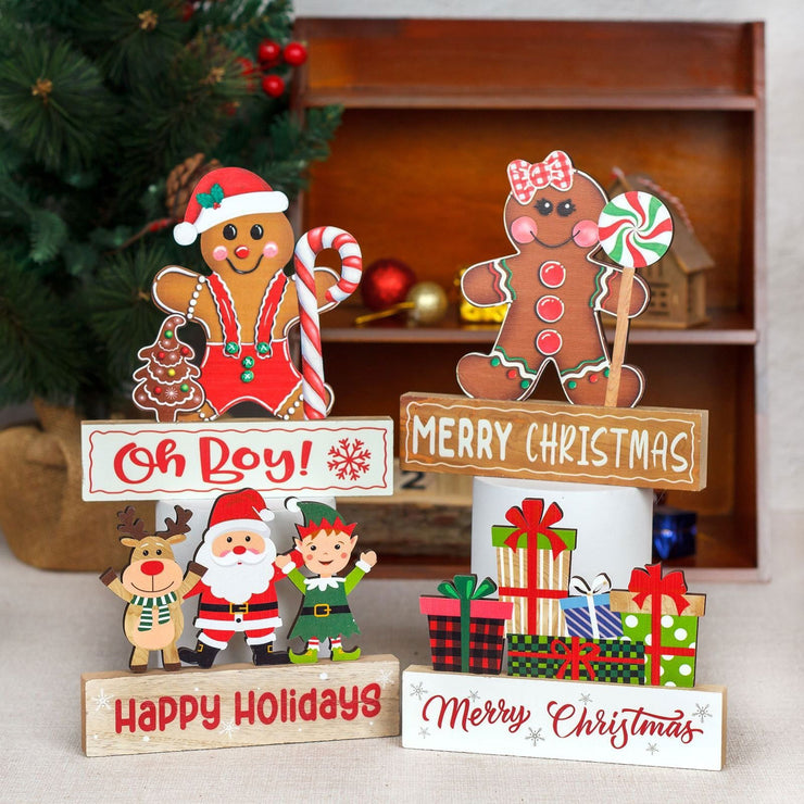 Christmas Decorations Desktop Table Gingerbread Man Biscuit Man Wooden Decorations Christmas Wooden Decorations - Follow yourDream