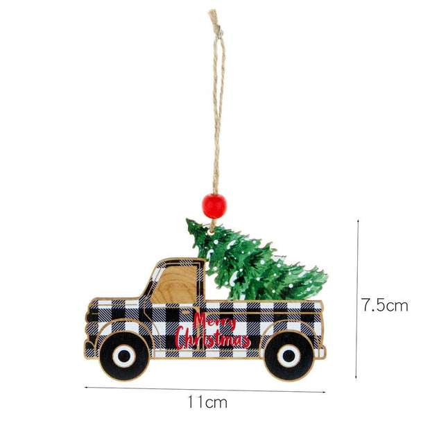 Christmas Decorations Wooden Plaid Car Santa Claus Christmas Tree Hanging Decorations Colorful Christmas Wooden Pendants - Follow yourDream