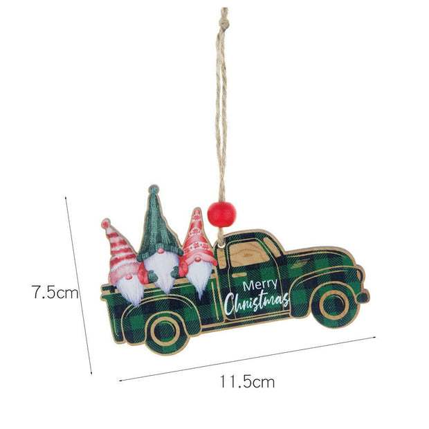 Christmas Decorations Wooden Plaid Car Santa Claus Christmas Tree Hanging Decorations Colorful Christmas Wooden Pendants - Follow yourDream