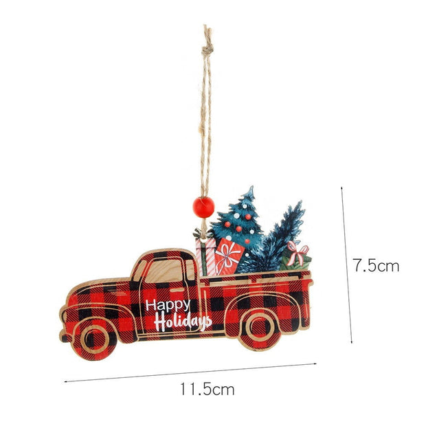 Christmas Decorations Wooden Plaid Car Santa Claus Christmas Tree Hanging Decorations Colorful Christmas Wooden Pendants - Follow yourDream