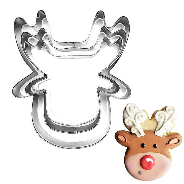 Christmas baked goods reindeer 3-piece set stainless steel biscuit mold Christmas reindeer cookie cutter set - Follow yourDream