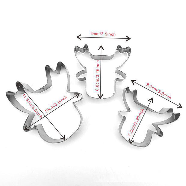 Christmas baked goods reindeer 3-piece set stainless steel biscuit mold Christmas reindeer cookie cutter set - Follow yourDream