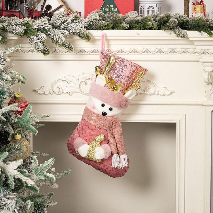 Christmas decoration Christmas pink sequins Christmas socks gift socks - Follow yourDream
