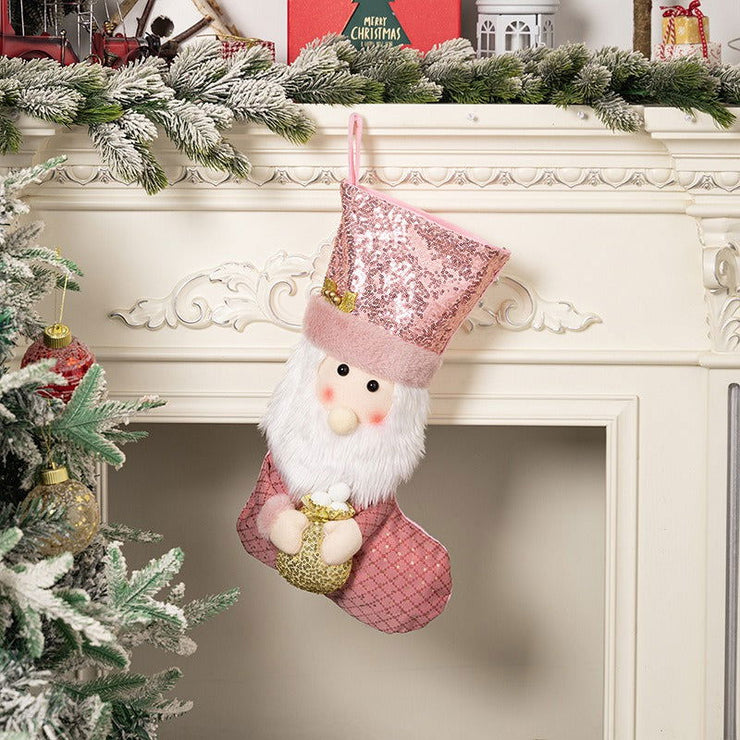 Christmas decoration Christmas pink sequins Christmas socks gift socks - Follow yourDream
