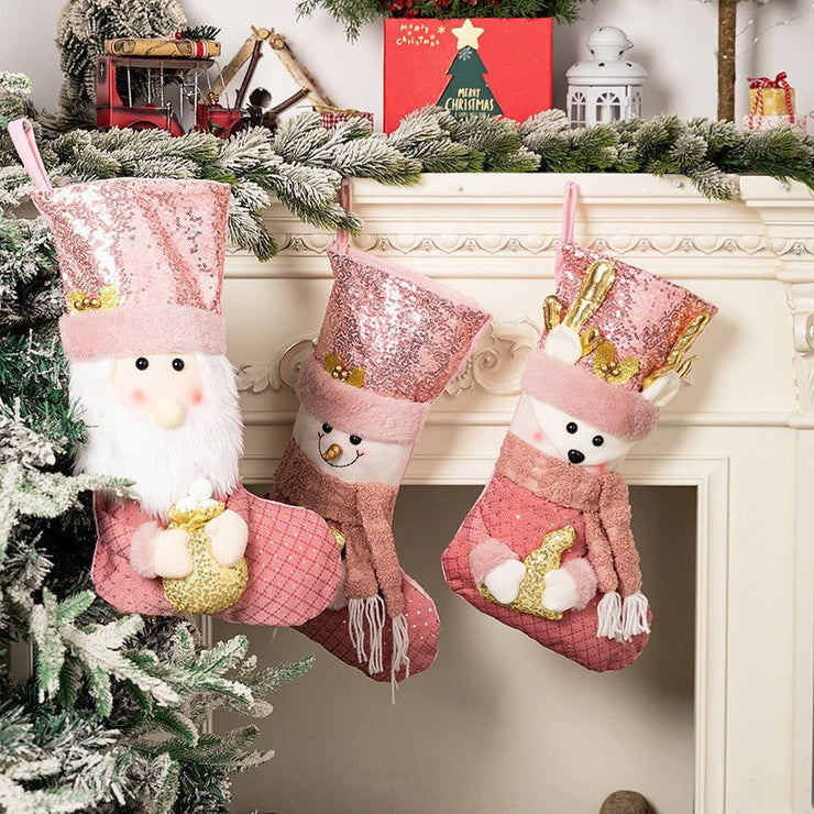 Christmas decoration Christmas pink sequins Christmas socks gift socks - Follow yourDream
