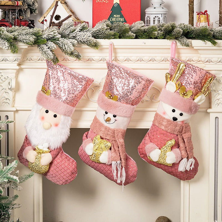 Christmas decoration Christmas pink sequins Christmas socks gift socks - Follow yourDream