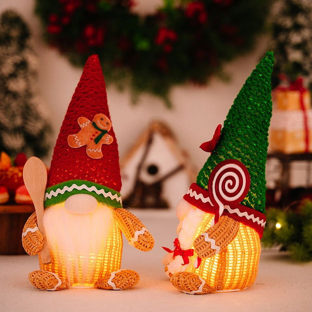 Christmas decoration gingerbread figurine glowing biscuit figurine red green pointed hat with light figurine - Follow yourDream