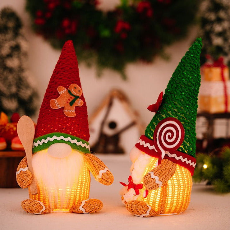 Christmas decoration gingerbread figurine glowing biscuit figurine red green pointed hat with light figurine - Follow yourDream