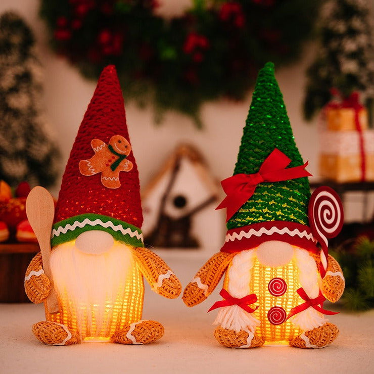 Christmas decoration gingerbread figurine glowing biscuit figurine red green pointed hat with light figurine - Follow yourDream