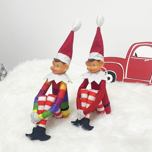 Christmas decorations Christmas elf long legs Christmas ornaments rainbow color sitting Christmas bookshelf elf ornaments - Follow yourDream