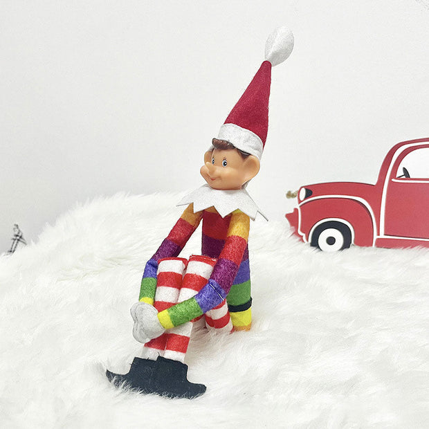 Christmas decorations Christmas elf long legs Christmas ornaments rainbow color sitting Christmas bookshelf elf ornaments - Follow yourDream