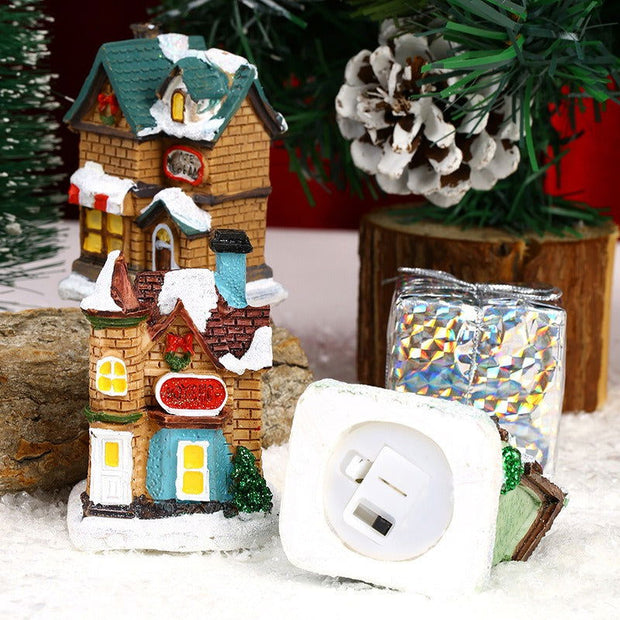Christmas decorations resin Christmas small house micro landscape glowing snow house ornaments Christmas gifts - Follow yourDream