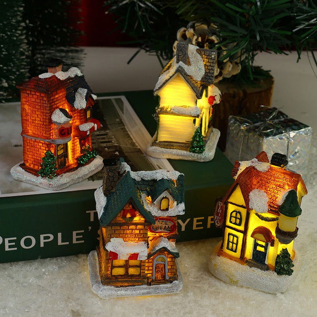 Christmas decorations resin Christmas small house micro landscape glowing snow house ornaments Christmas gifts - Follow yourDream
