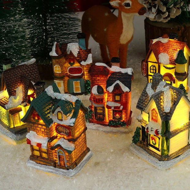 Christmas decorations resin Christmas small house micro landscape glowing snow house ornaments Christmas gifts - Follow yourDream